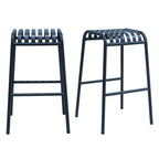 Set of Two 30" Dark Blue Steel Backless Bar Height Bar Chairs