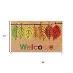 17" X 29" Natural Green And Orange Botanical Leaves Welcome Outdoor Coir Door Mat