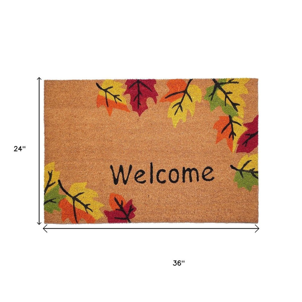17" X 29" Natural Red And Yellow Leaves Welcome Outdoor Coir Door Mat