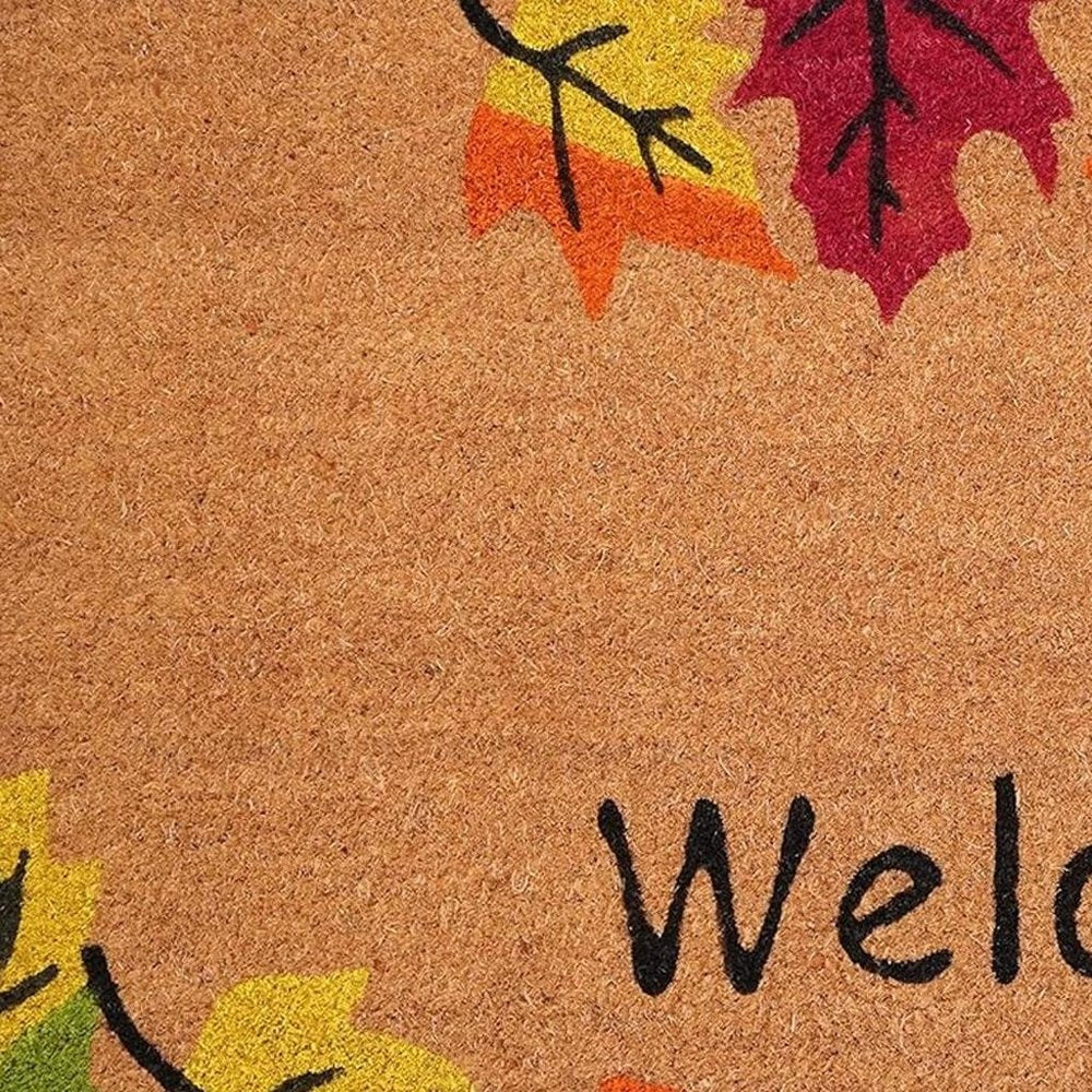 17" X 29" Natural Red And Yellow Leaves Welcome Outdoor Coir Door Mat