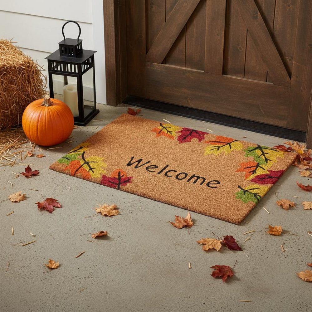 17" X 29" Natural Red And Yellow Leaves Welcome Outdoor Coir Door Mat