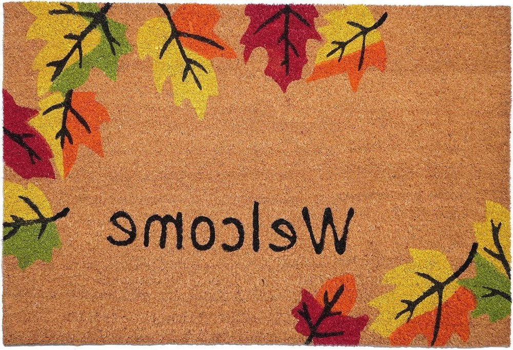 17" X 29" Natural Red And Yellow Leaves Welcome Outdoor Coir Door Mat