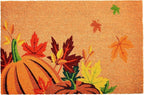17" X 29" Natural Orange And Green Pumpkins and Leaves Outdoor Coir Door Mat