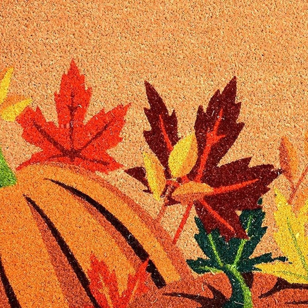 17" X 29" Natural Orange And Green Pumpkins and Leaves Outdoor Coir Door Mat