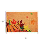 17" X 29" Natural Orange And Green Pumpkins and Leaves Outdoor Coir Door Mat