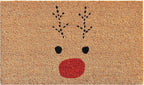 17" X 29" Natural Black and Red Coir Reindeer Outdoor Christmas Door Mat
