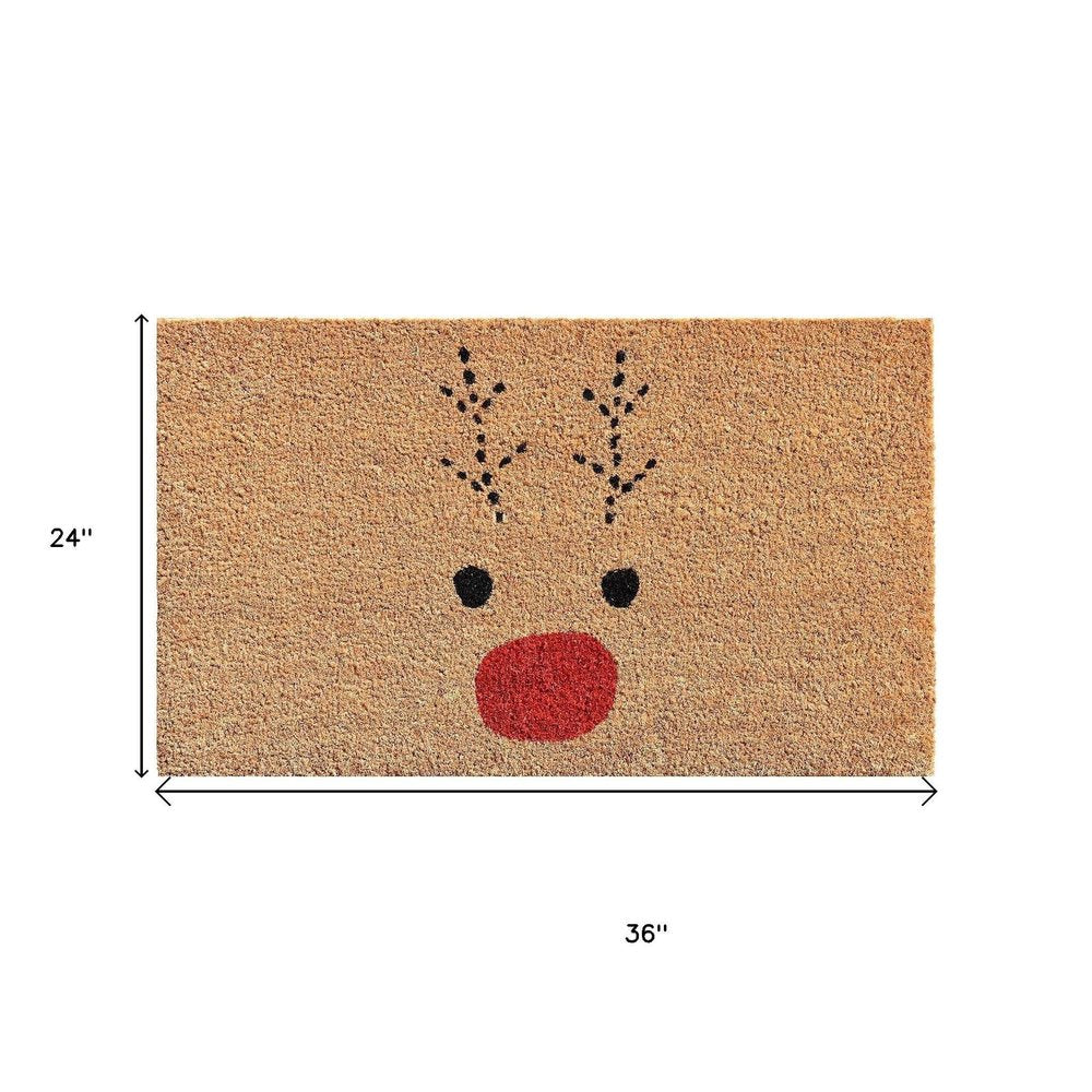 17" X 29" Natural Black and Red Coir Reindeer Outdoor Christmas Door Mat