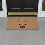 30" X 48" Brown Red And Black Christmas Reindeer Outdoor Coir Door Mat