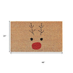 17" X 29" Natural Black and Red Coir Reindeer Outdoor Christmas Door Mat