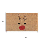 17" X 29" Natural Black and Red Coir Reindeer Outdoor Christmas Door Mat