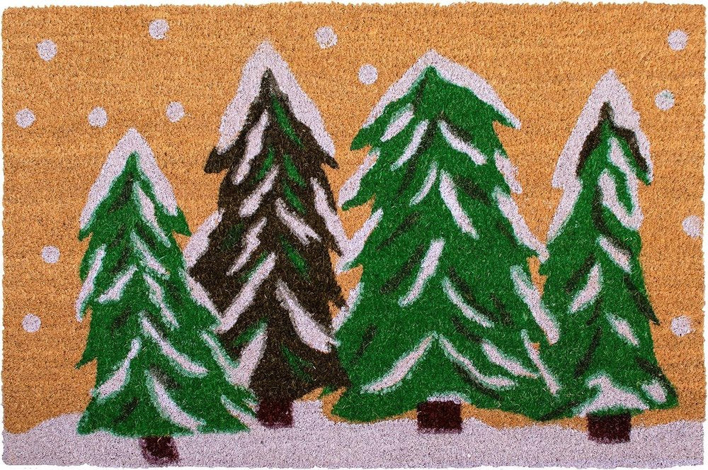 17" X 29" Natural and Green Coir Christmas Trees Outdoor Christmas Door Mat