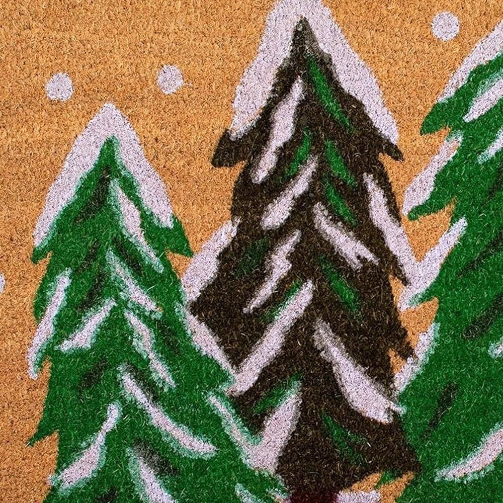 17" X 29" Natural and Green Coir Christmas Trees Outdoor Christmas Door Mat