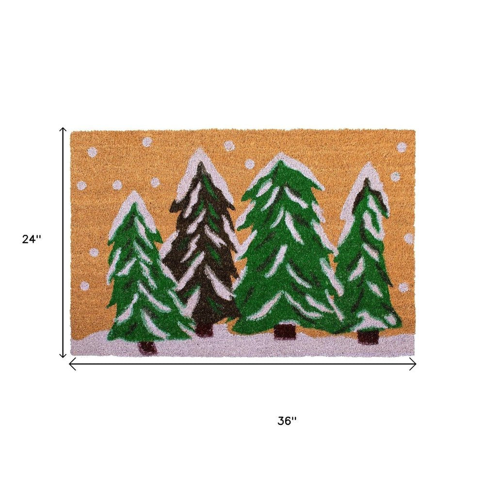 17" X 29" Natural and Green Coir Christmas Trees Outdoor Christmas Door Mat