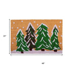 17" X 29" Natural and Green Coir Christmas Trees Outdoor Christmas Door Mat