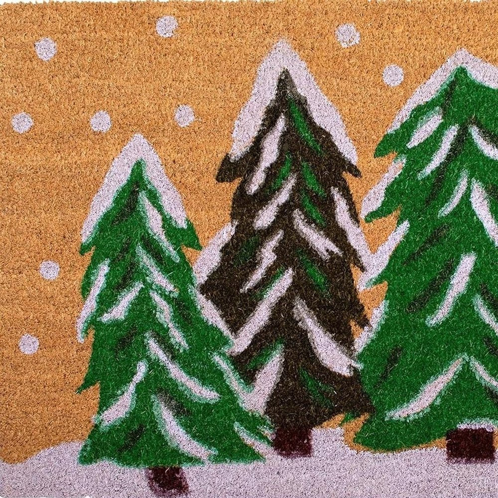 17" X 29" Natural and Green Coir Christmas Trees Outdoor Christmas Door Mat