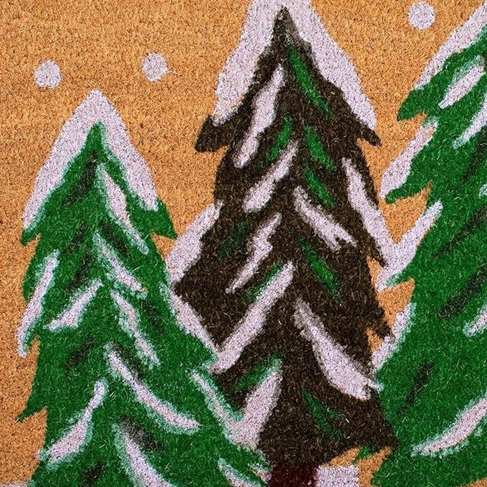 17" X 29" Natural and Green Coir Christmas Trees Outdoor Christmas Door Mat