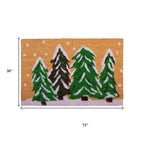 17" X 29" Natural and Green Coir Christmas Trees Outdoor Christmas Door Mat