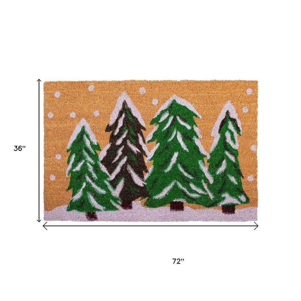 17" X 29" Natural and Green Coir Christmas Trees Outdoor Christmas Door Mat