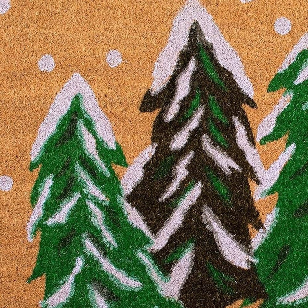17" X 29" Natural and Green Coir Christmas Trees Outdoor Christmas Door Mat