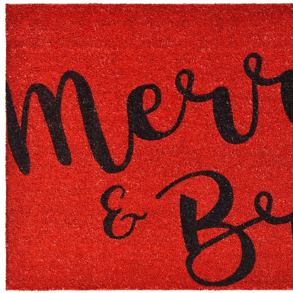 24" X 36" Red and Black Coir Merry and Bright Outdoor Christmas Door Mat