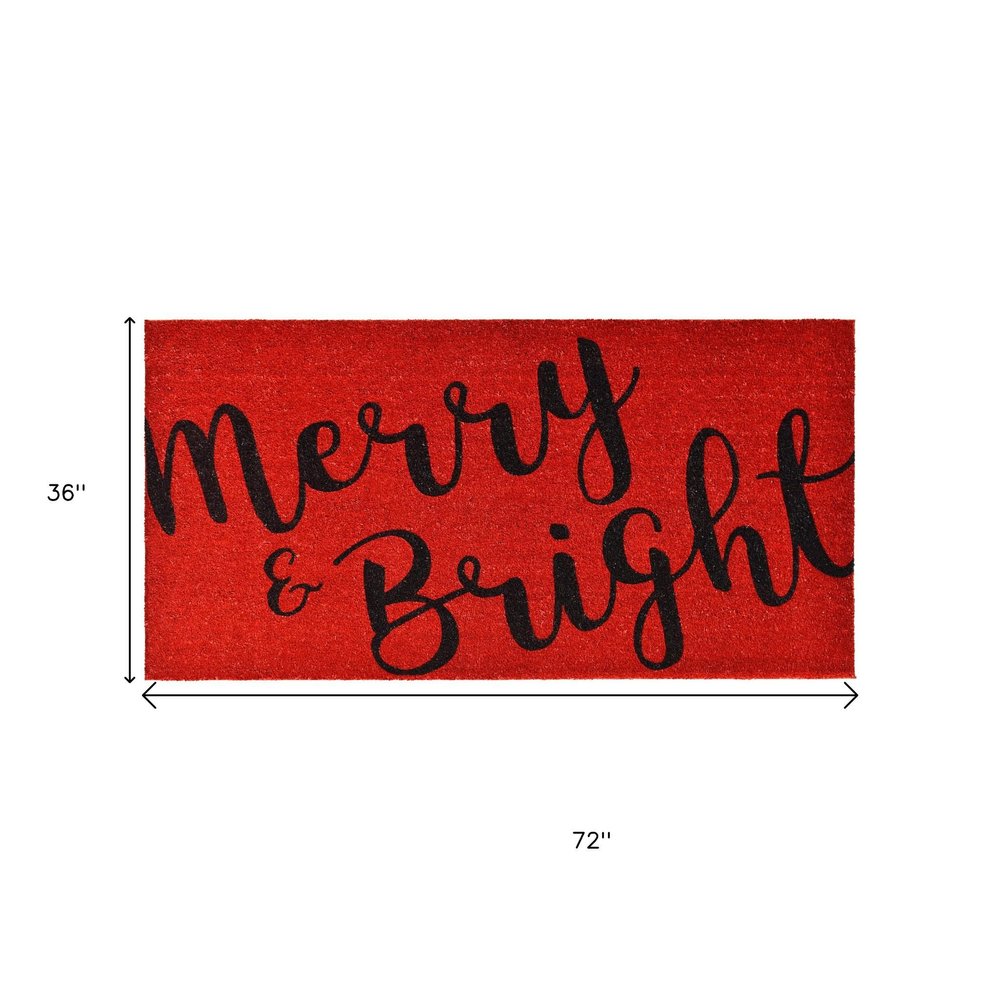 24" X 36" Red and Black Coir Merry and Bright Outdoor Christmas Door Mat