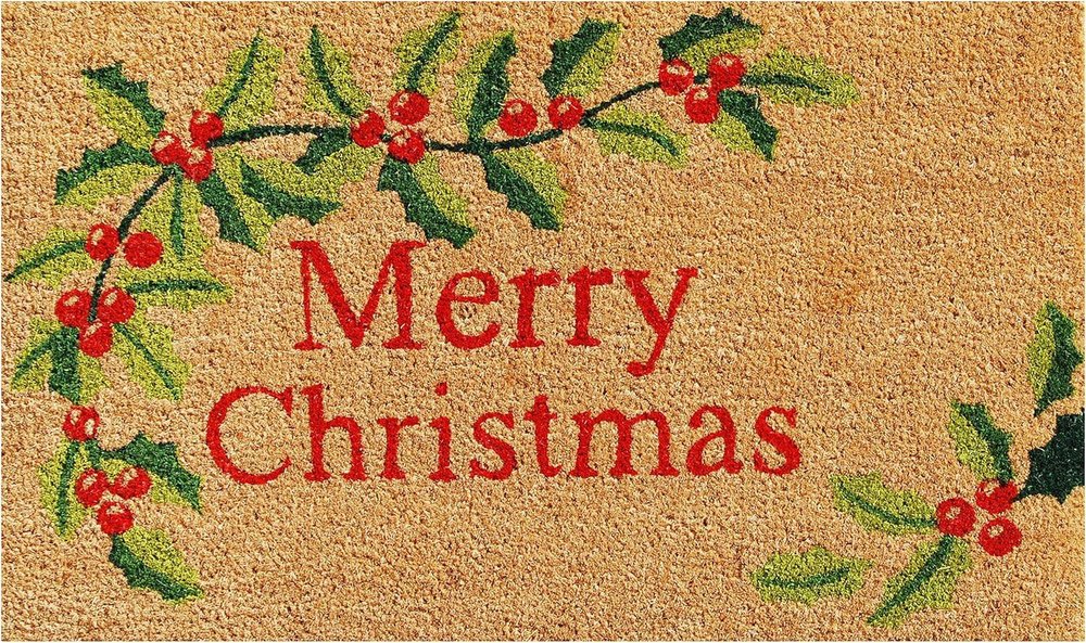 24" X 36" Natural Red and Green Coir Merry Christmas Outdoor Christmas Door Mat