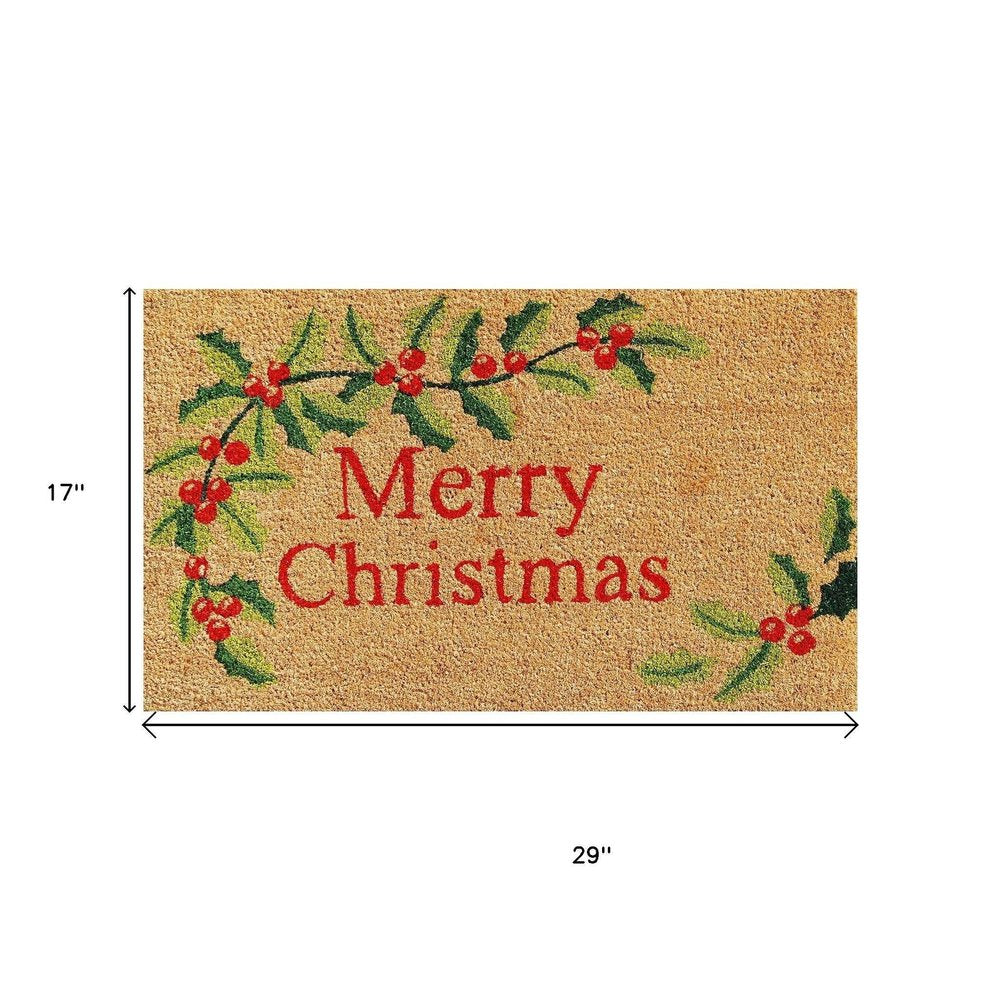 24" X 36" Natural Red and Green Coir Merry Christmas Outdoor Christmas Door Mat