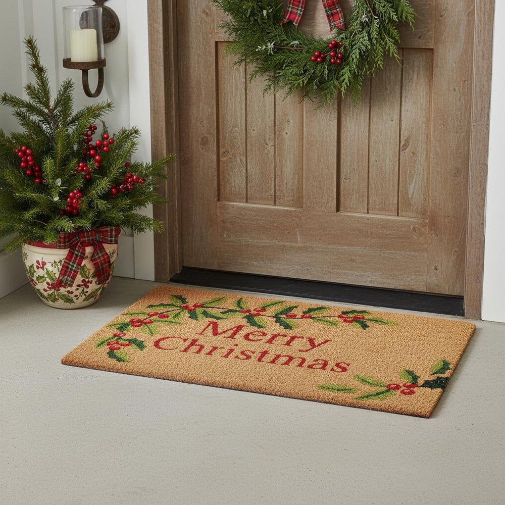 24" X 36" Natural Red and Green Coir Merry Christmas Outdoor Christmas Door Mat