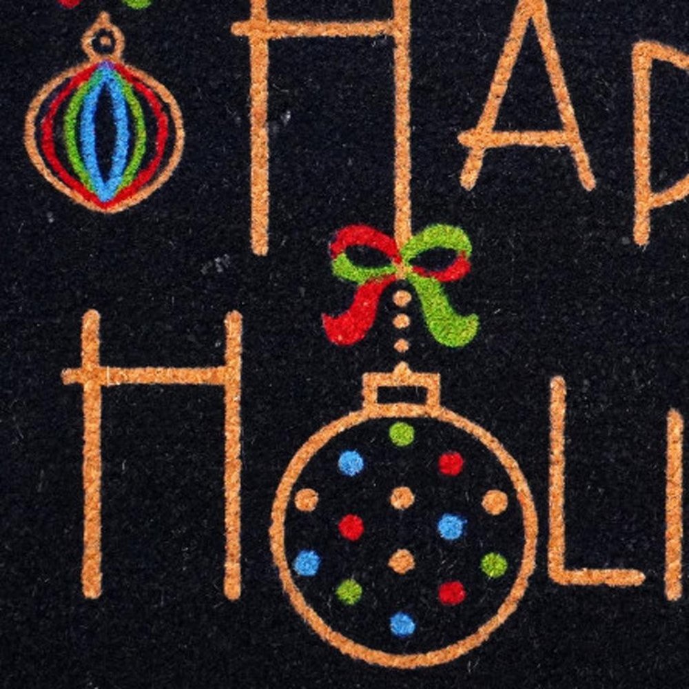 24" X 36" Black and Natural Coir Happy Holidays Outdoor Christmas Door Mat