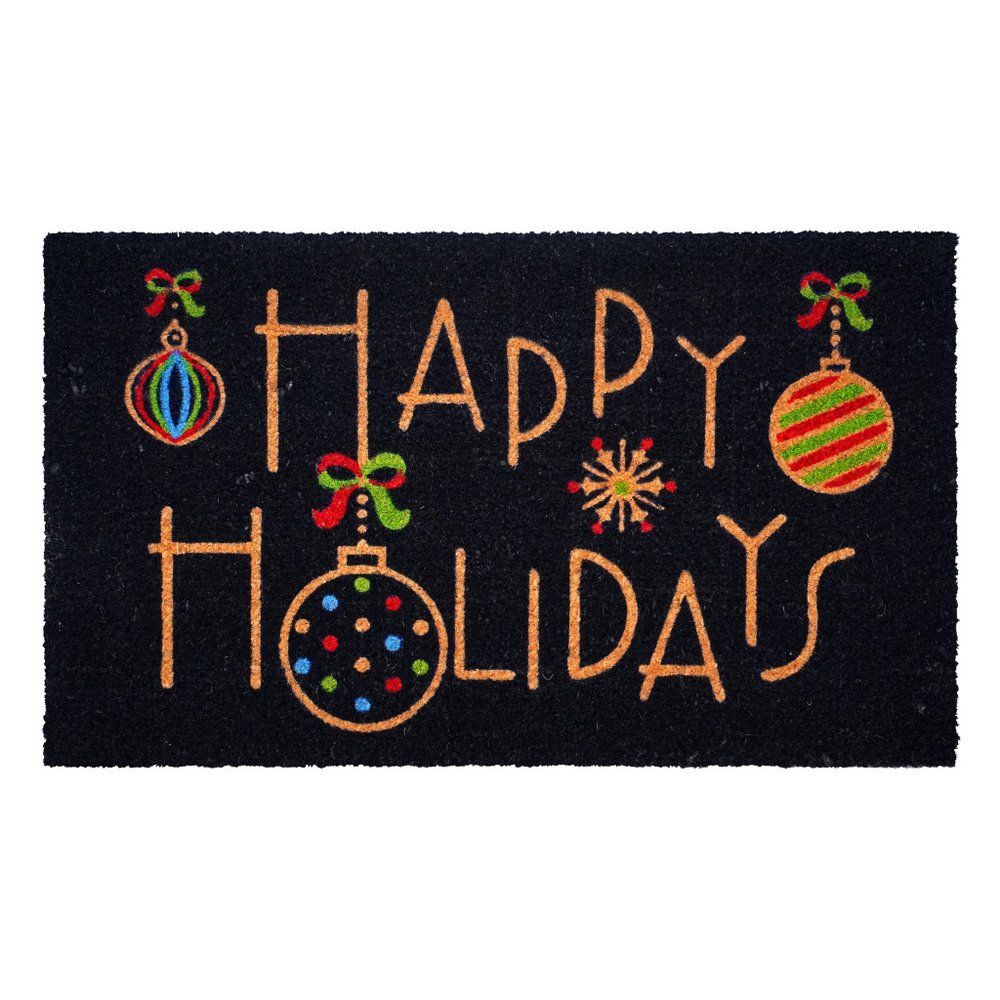 24" X 36" Black and Natural Coir Happy Holidays Outdoor Christmas Door Mat