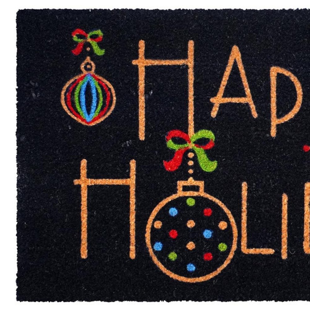 24" X 36" Black and Natural Coir Happy Holidays Outdoor Christmas Door Mat
