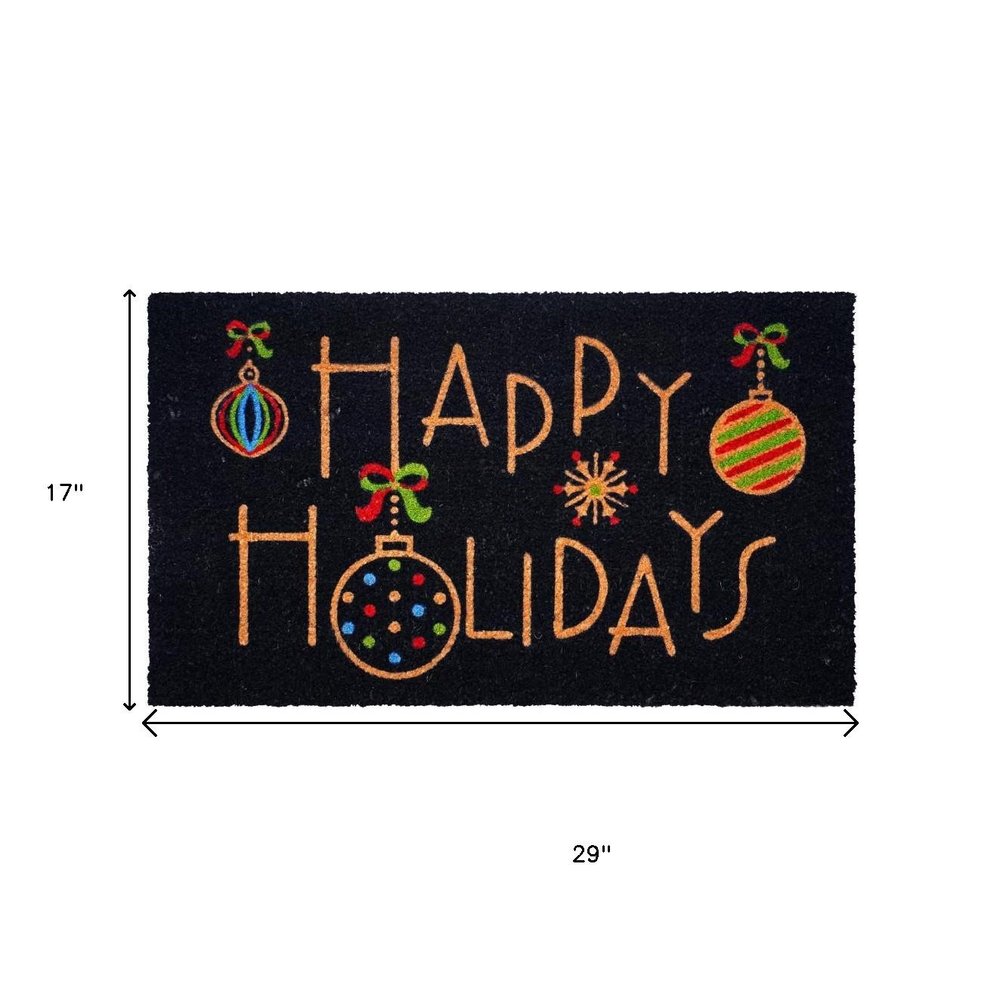 24" X 36" Black and Natural Coir Happy Holidays Outdoor Christmas Door Mat