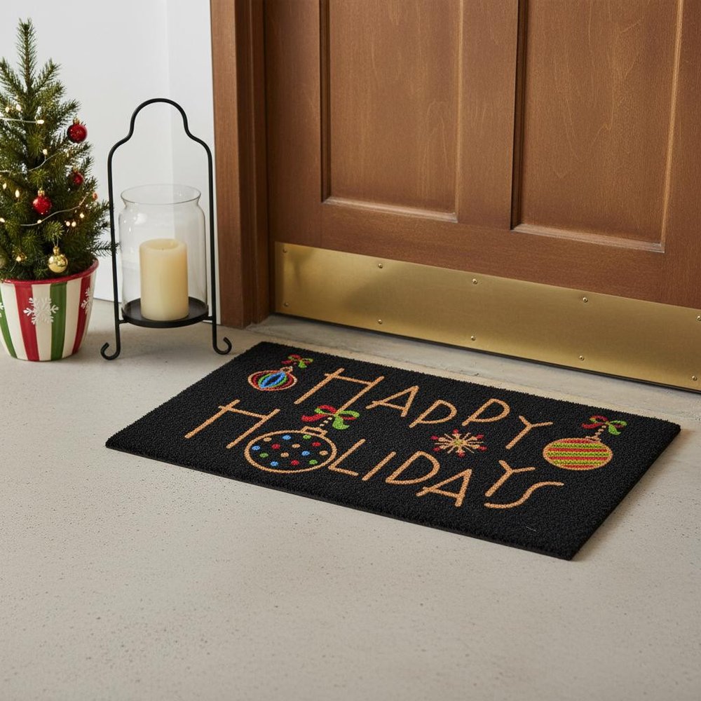 24" X 36" Black and Natural Coir Happy Holidays Outdoor Christmas Door Mat