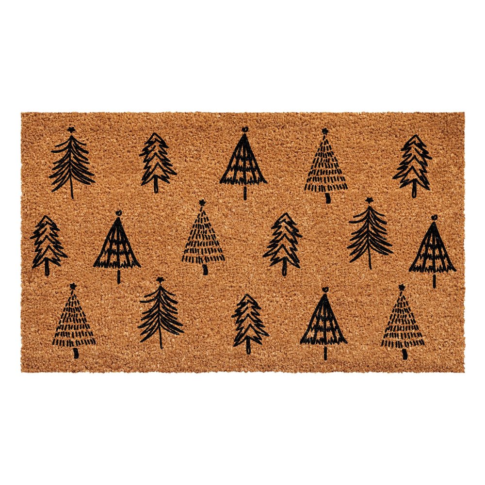 17" X 29" Natural and Black Coir Floral Welcome Outdoor Door Mat