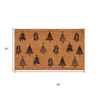 17" X 29" Natural and Black Coir Floral Welcome Outdoor Door Mat
