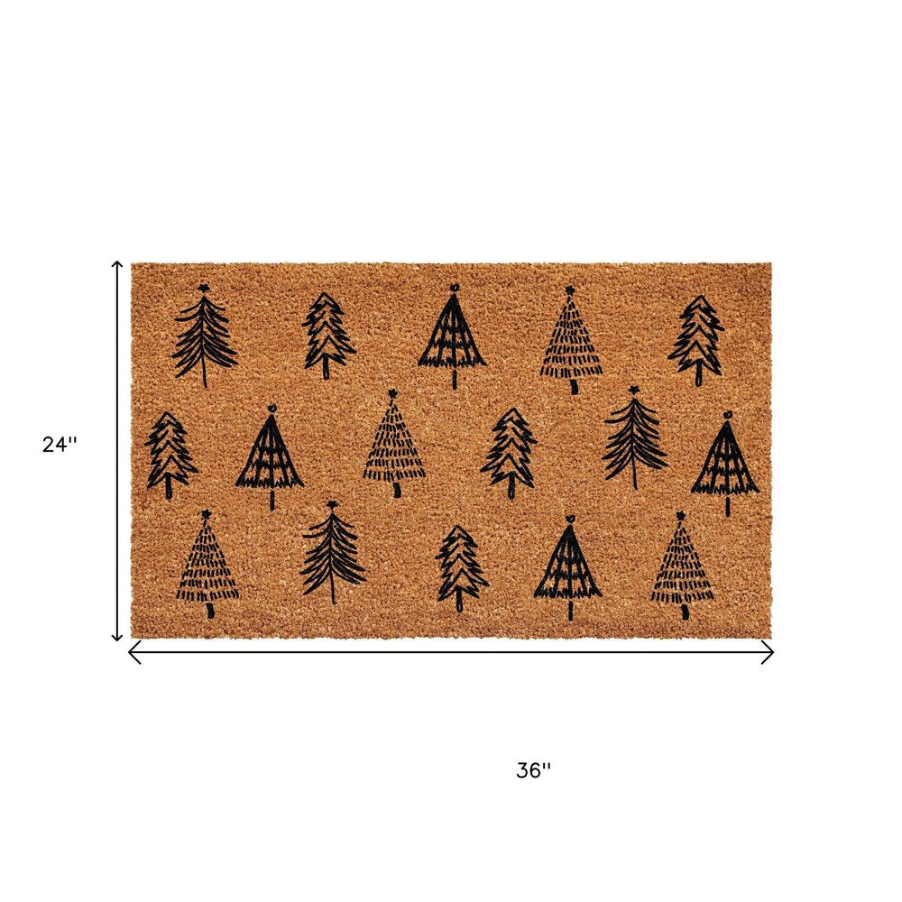 17" X 29" Natural and Black Coir Floral Welcome Outdoor Door Mat