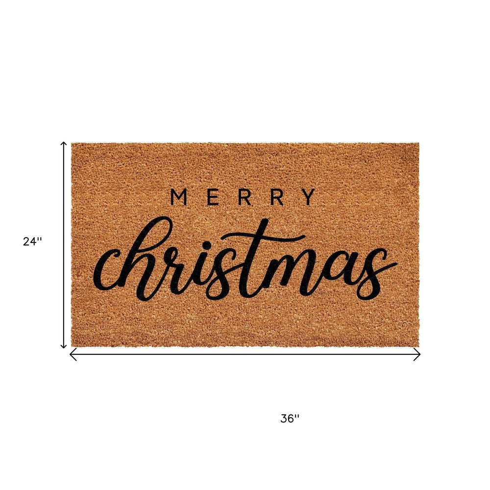 17" X 29" Natural and Black Coir Merry Christmas Outdoor Christmas Door Mat