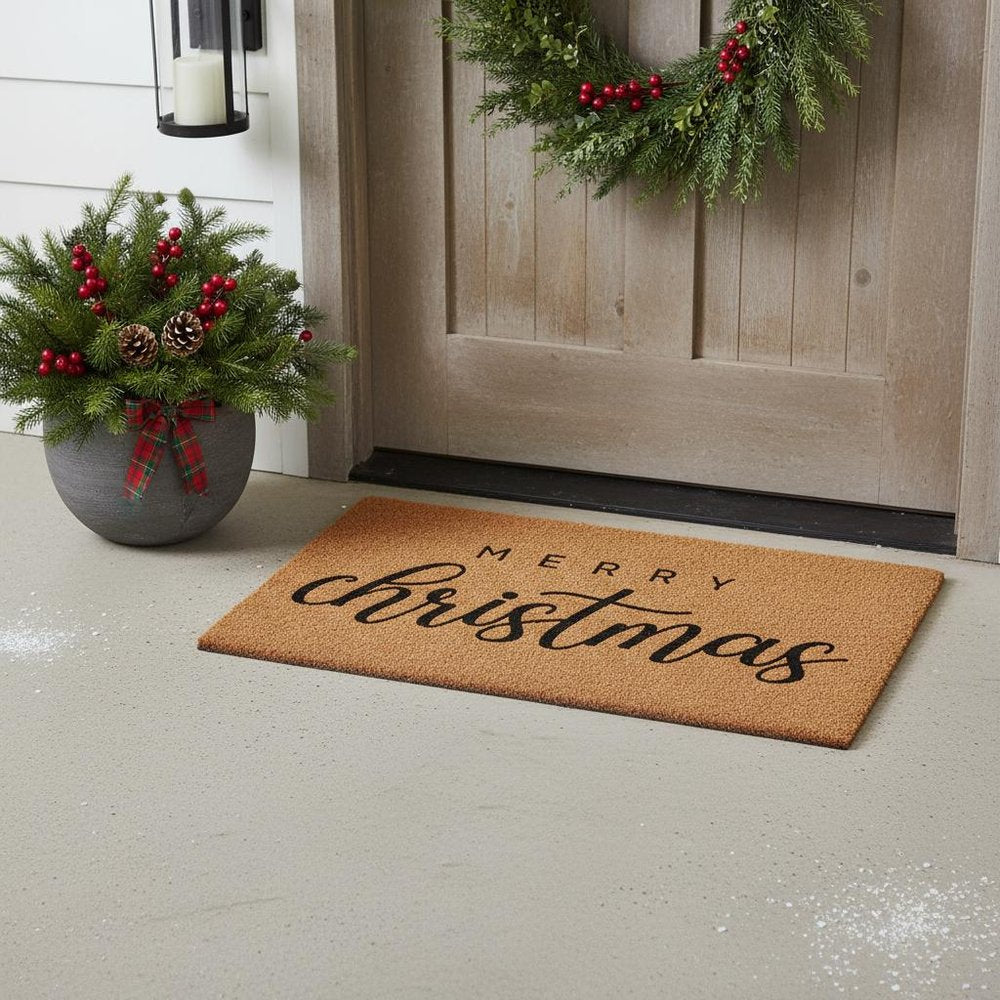 17" X 29" Natural and Black Coir Merry Christmas Outdoor Christmas Door Mat