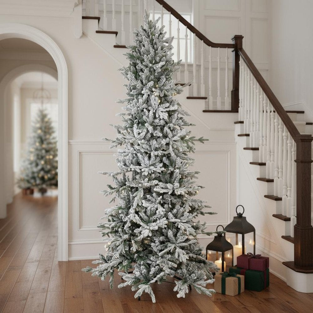 8' Slender Flocked Pine Christmas Tree