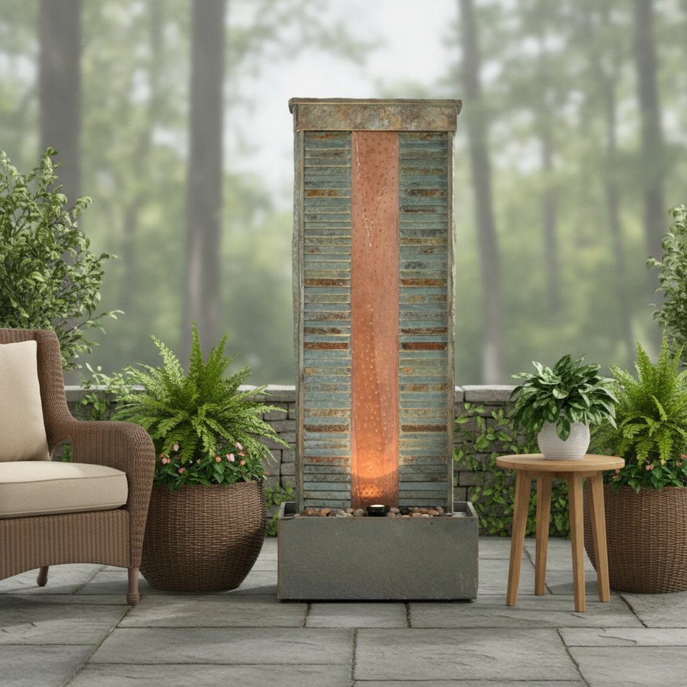 48" Gray Stone LED lights Garden Art