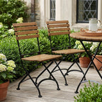 Set of Two Brown Steel Outdoor Folding Accent Chairs