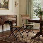 Set of Two Brown Steel Outdoor Folding Accent Chairs
