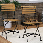 Set of Two Brown Steel Outdoor Folding Accent Chairs