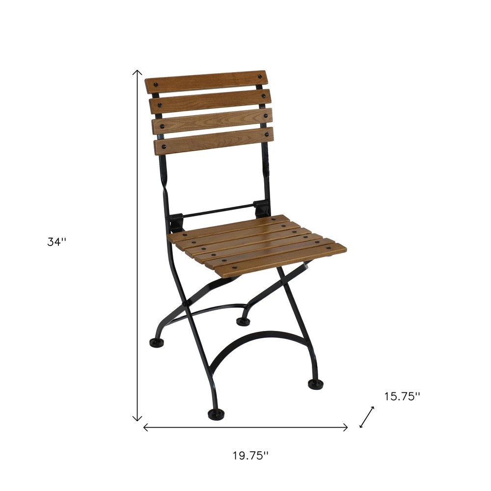 Set of Two Brown Steel Outdoor Folding Accent Chairs