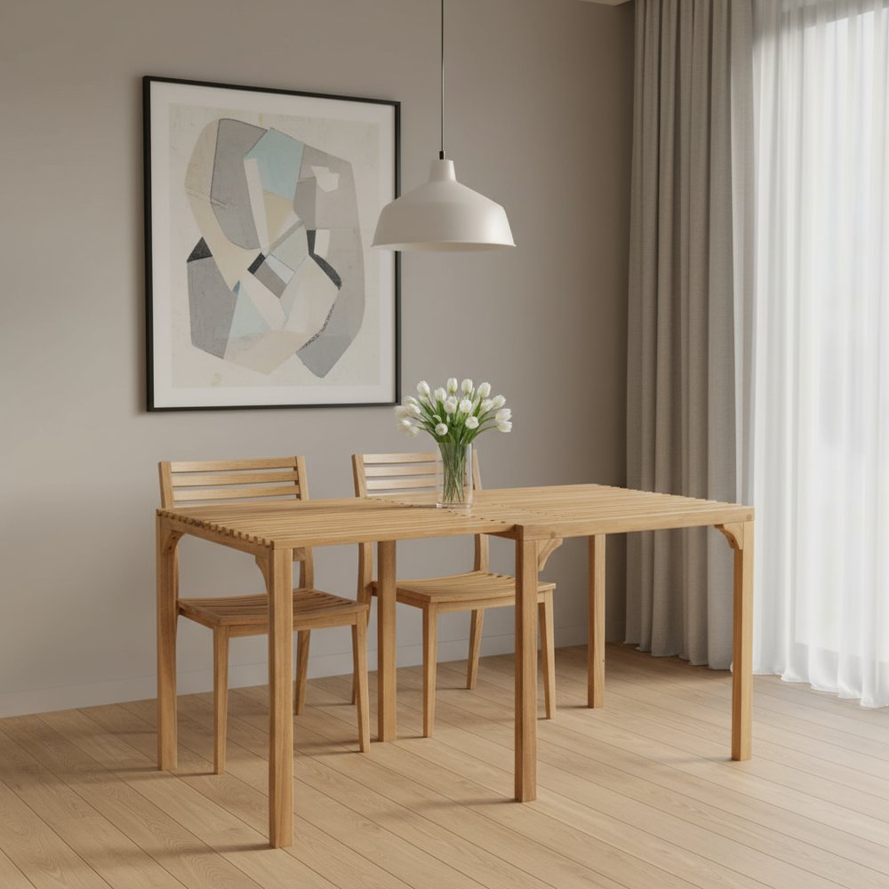 60" Natural Solid Wood Extendable Outdoor Dining Table