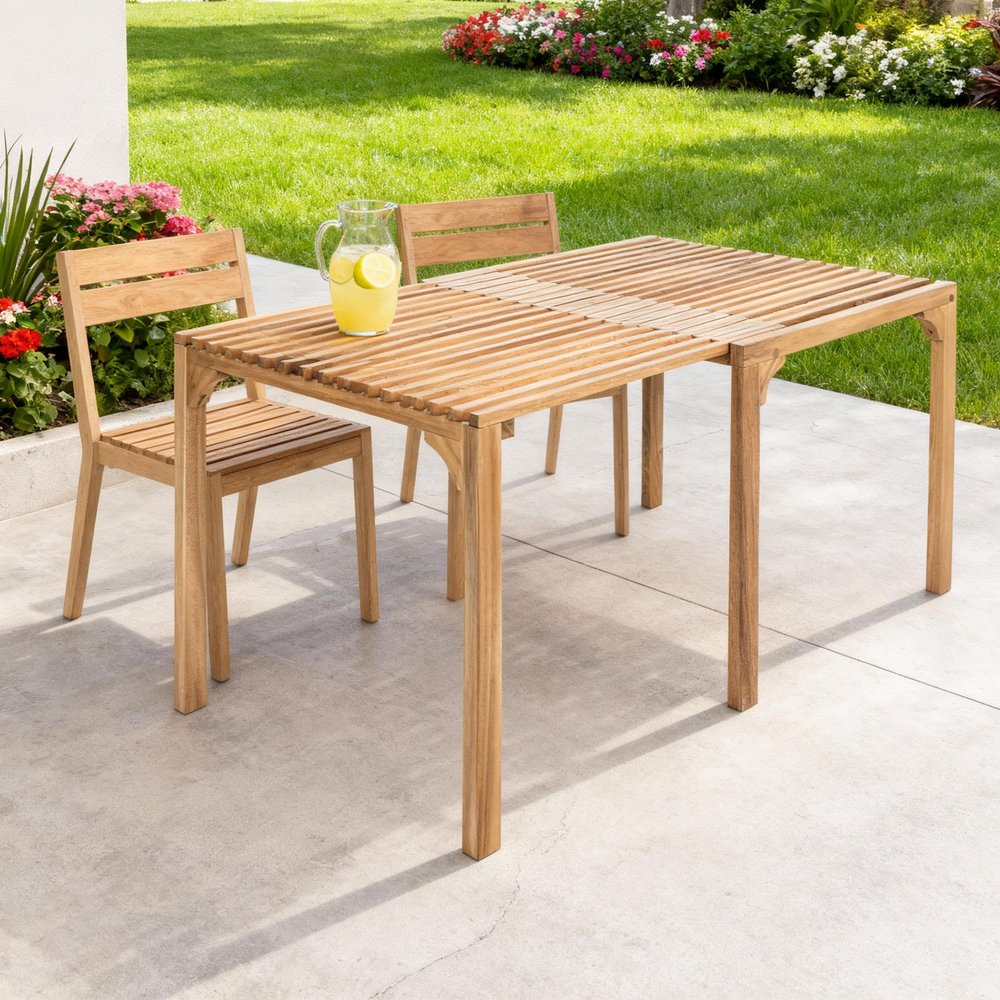 60" Natural Solid Wood Extendable Outdoor Dining Table