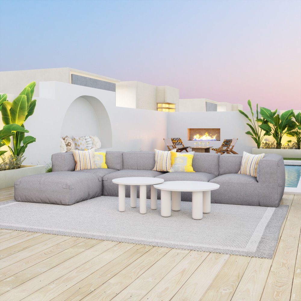 34" White Rounded Aluminum Outdoor Coffee Table