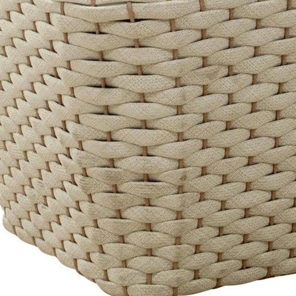 24" Natural And White Square Solid Wood And Wicker Outdoor Coffee Table