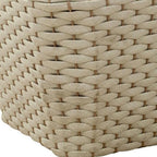 24" Natural And White Square Solid Wood And Wicker Outdoor Coffee Table