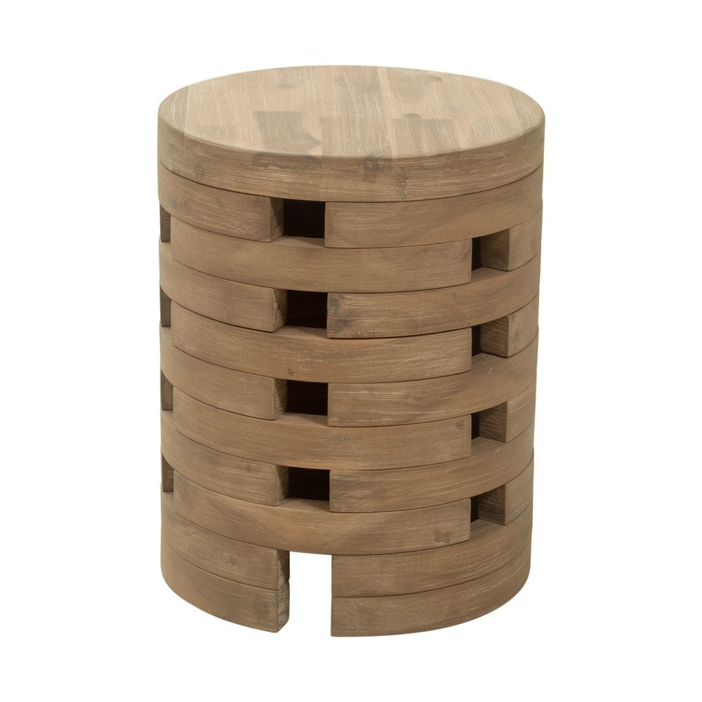 14" Natural Solid Wood Round Outdoor Side Table